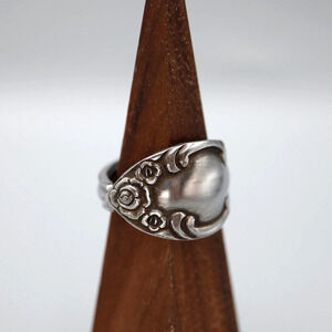 Dark Rose Floral Spoon Ring Size 10 Vintage Stainless Steel Mens Jewelry